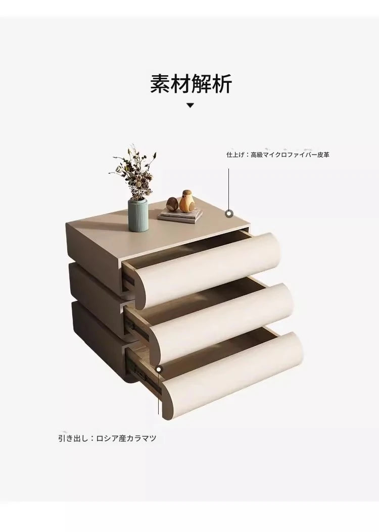 スタイリッシュなPUレザー製ナイトテーブル|パイン素材のモダンデザイン収納家具 hxy-5168