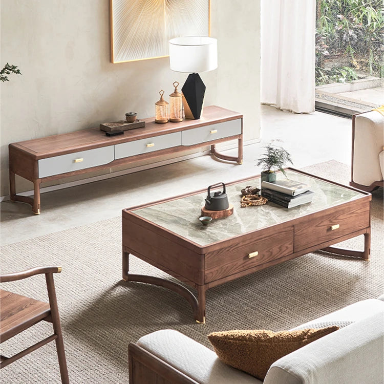 アッシュ材製のスタイリッシュテレビ台|洗練されたデザインと多層板の耐久性|リビングに最適な収納付き。 hyc-3117