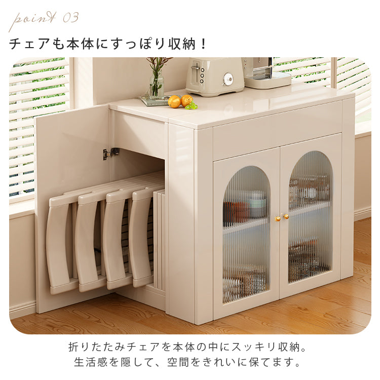 クリーム風伸縮式木製ダイニングテーブル キャビネット一体型多機能アイランド台 hyf-5629