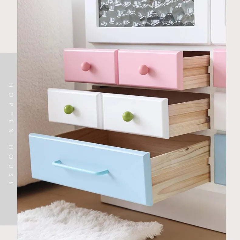 かわいい無垢材ガラスキャビネット|色彩豊かな収納でおしゃれ空間を実現 hyj-2300