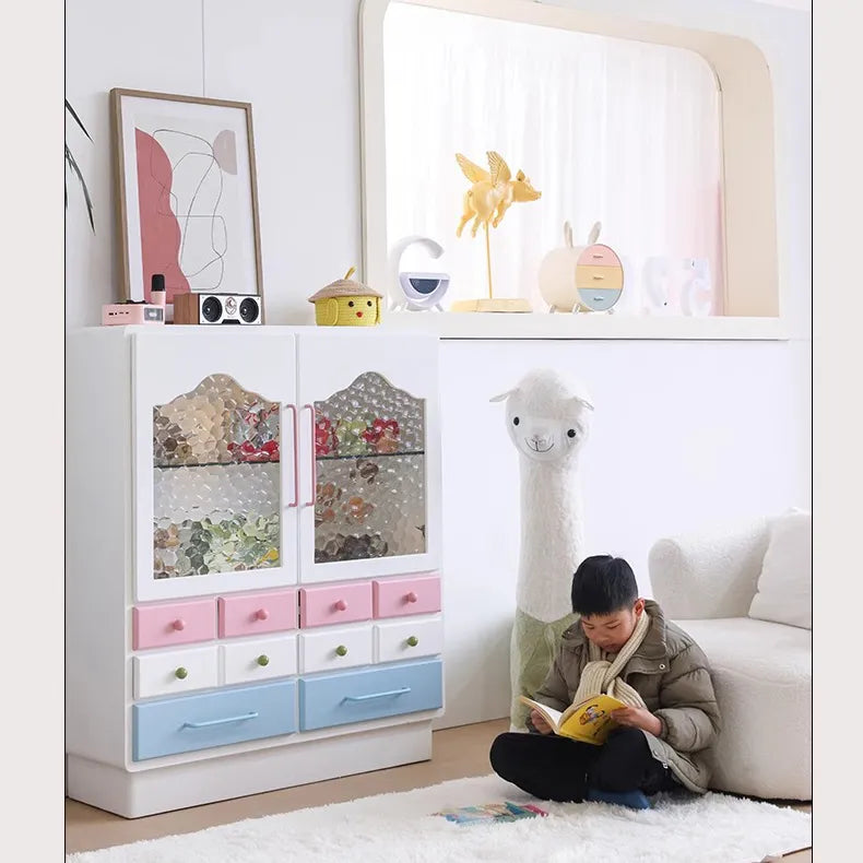 かわいい無垢材ガラスキャビネット|色彩豊かな収納でおしゃれ空間を実現 hyj-2300