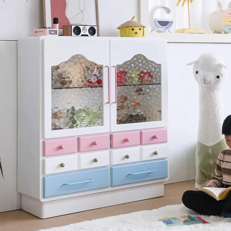 かわいい無垢材ガラスキャビネット|色彩豊かな収納でおしゃれ空間を実現 hyj-2300