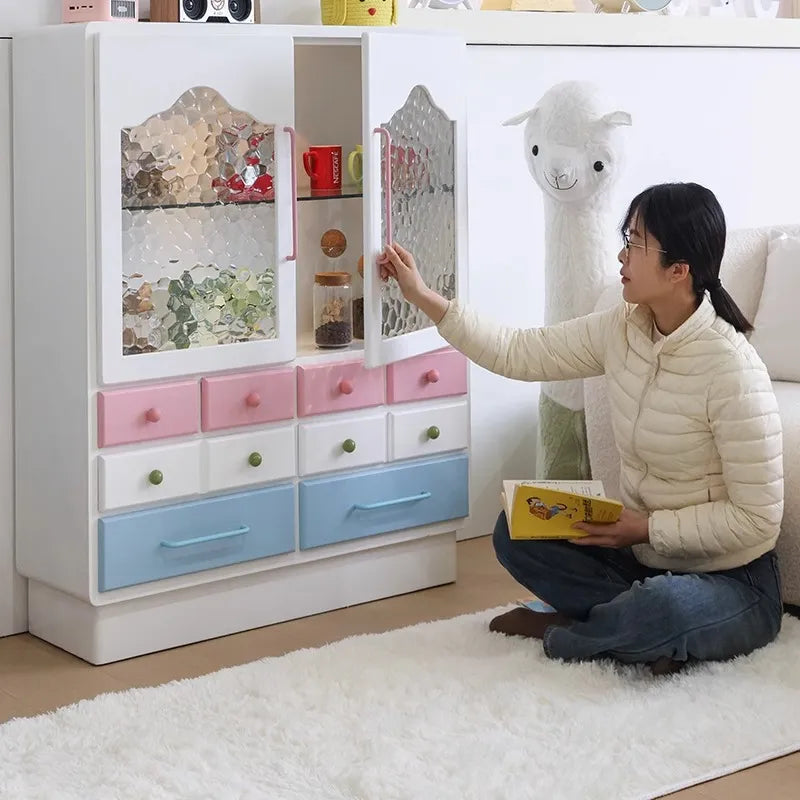 かわいい無垢材ガラスキャビネット|色彩豊かな収納でおしゃれ空間を実現 hyj-2300