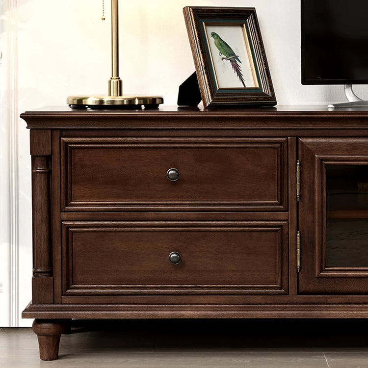 高級感のある無垢材テレビキャビネット - 強化ガラス扉付き、エレガントなリビングの主役 hyjyj-4262