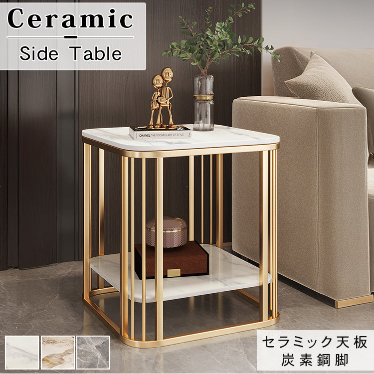 アイボリートーンのモダンセンターテーブルリビング向け セラミックストーン天板×大容量収納ローテーブル hykg-5856