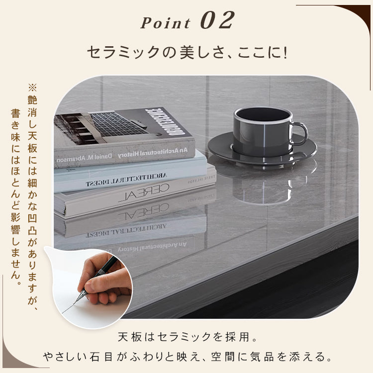 リビングセンターテーブル セラミック天板×グレー木目 モダンデザインのロータイプ収納テーブル hykg-5867