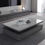 リビングセンターテーブル セラミック天板×グレー木目 モダンデザインのロータイプ収納テーブル hykg-5867