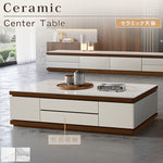 リビングセンターテーブル セラミック天板×パイン材調 モダンデザインの引き出し収納ローテーブル hykg-5872