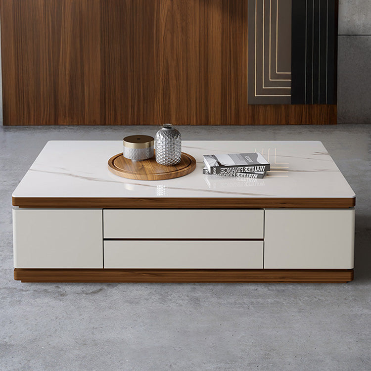 リビングセンターテーブル セラミック天板×パイン材調 モダンデザインの引き出し収納ローテーブル hykg-5872