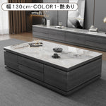 リビングセンターテーブル セラミック天板×木目調グレー モダンデザインの引き出し収納ローテーブル hykg-5874