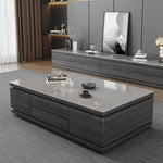 リビングセンターテーブル セラミック天板×木目調グレー モダンデザインの引き出し収納ローテーブル hykg-5874