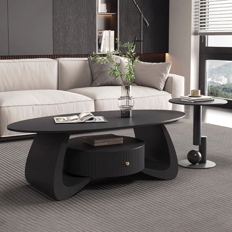 モダンブラックのセラミック天板センターテーブルセット リビングに映える収納付きローテーブル+サイドテーブル htyjj-6603
