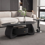 モダンブラックのセラミック天板センターテーブルセット リビングに映える収納付きローテーブル+サイドテーブル htyjj-6603