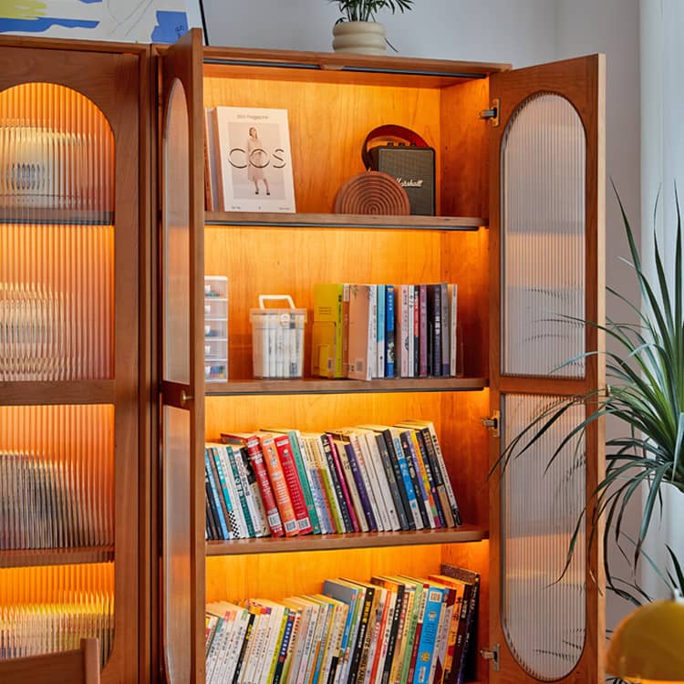 高級チェリー材キャビネット - 多層板とガラス&アルミ合金銅の完璧な組み合わせ hykmq-761