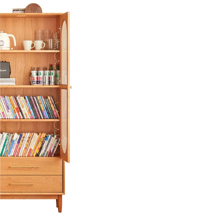 高級チェリー材キャビネット - 多層板とガラス&アルミ合金銅の完璧な組み合わせ hykmq-761