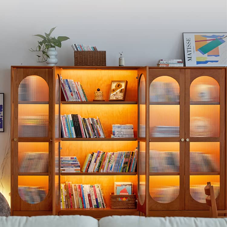 高級チェリー材キャビネット - 多層板とガラス&アルミ合金銅の完璧な組み合わせ hykmq-761