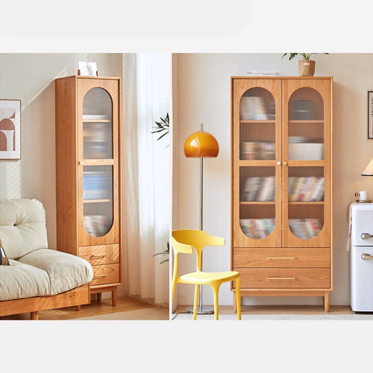 高級チェリー材キャビネット - 多層板とガラス&アルミ合金銅の完璧な組み合わせ hykmq-761