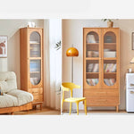 高級チェリー材キャビネット - 多層板とガラス&アルミ合金銅の完璧な組み合わせ hykmq-761