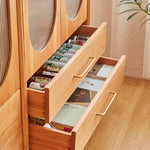 高級チェリー材キャビネット - 多層板とガラス&アルミ合金銅の完璧な組み合わせ hykmq-761