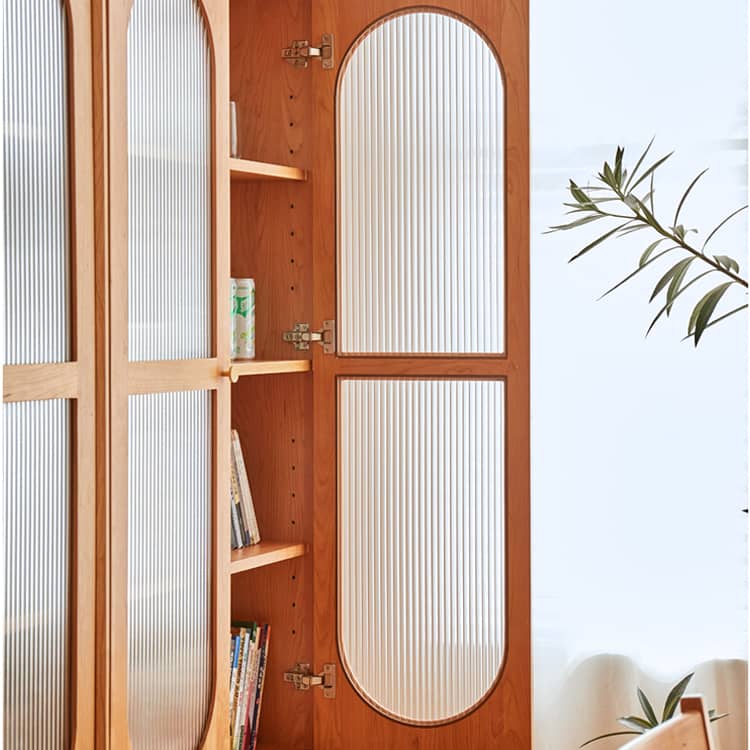 高級チェリー材キャビネット - 多層板とガラス&アルミ合金銅の完璧な組み合わせ hykmq-761