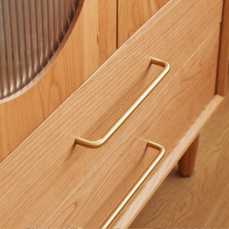 高級チェリー材キャビネット - 多層板とガラス&アルミ合金銅の完璧な組み合わせ hykmq-761