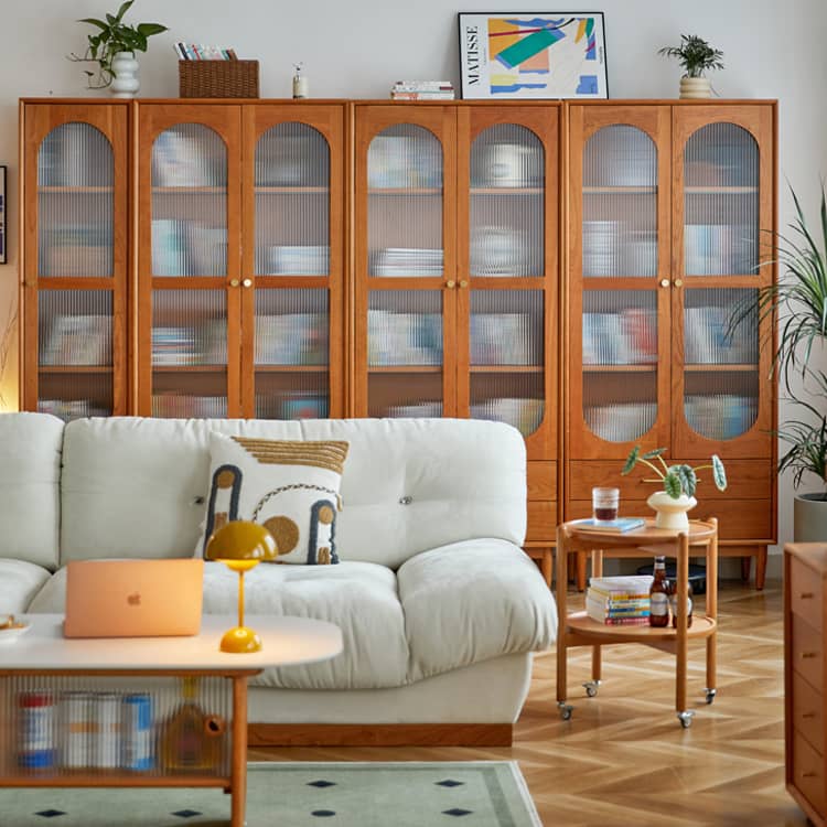 高級チェリー材キャビネット - 多層板とガラス&アルミ合金銅の完璧な組み合わせ hykmq-761