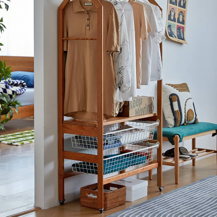 高級チェリー材&ラタン&ウォールナット ハンガー - エレガントな収納ソリューション hykmq-765