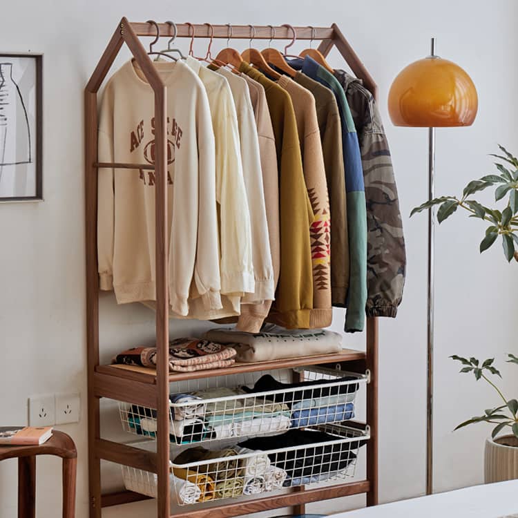 高級チェリー材&ラタン&ウォールナット ハンガー - エレガントな収納ソリューション hykmq-765