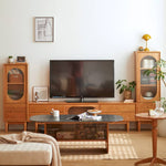 【高級キャビネット】チェリー材×多層板の美麗デザイン+ガラス&銅製アクセント hykmq-766