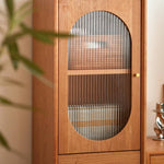 【高級キャビネット】チェリー材×多層板の美麗デザイン+ガラス&銅製アクセント hykmq-766