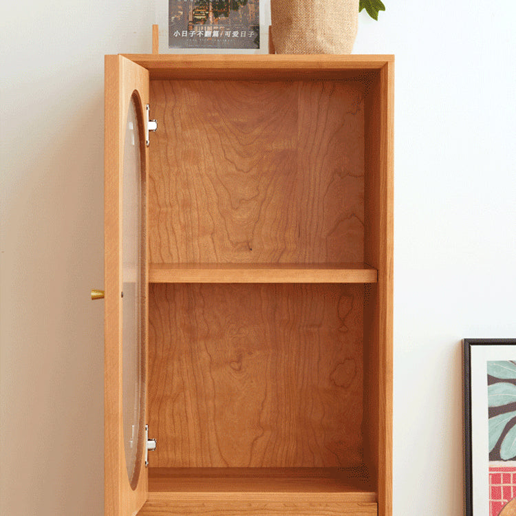 【高級キャビネット】チェリー材×多層板の美麗デザイン+ガラス&銅製アクセント hykmq-766