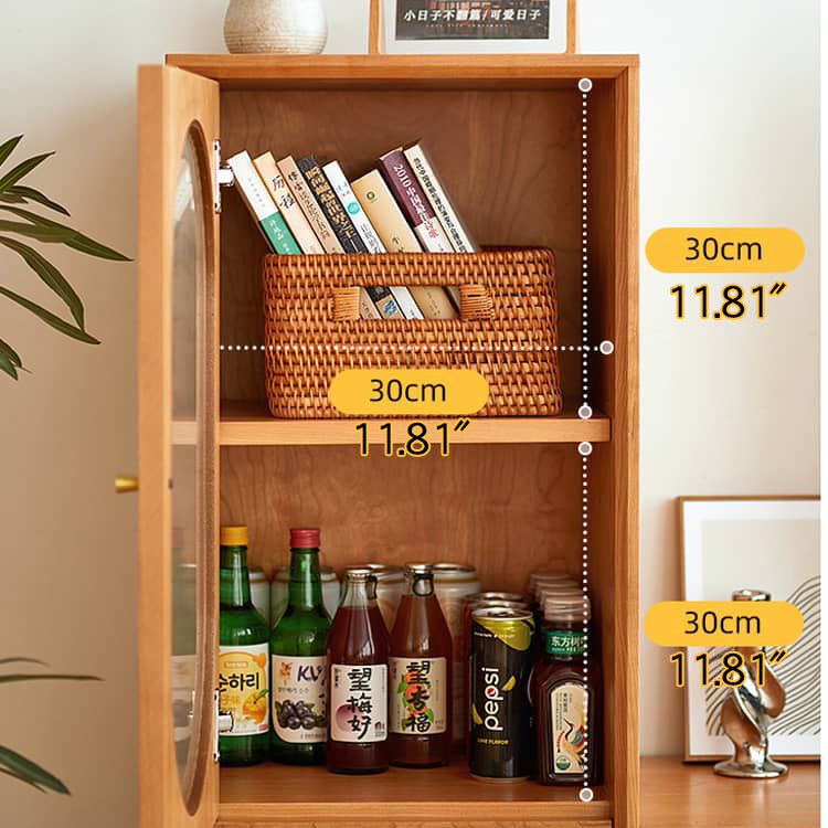 【高級キャビネット】チェリー材×多層板の美麗デザイン+ガラス&銅製アクセント hykmq-766