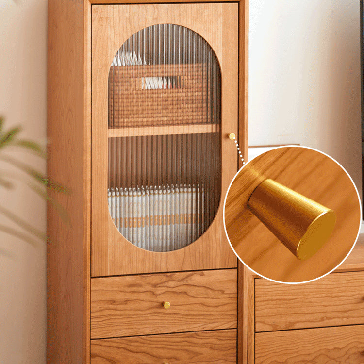 【高級キャビネット】チェリー材×多層板の美麗デザイン+ガラス&銅製アクセント hykmq-766