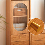 【高級キャビネット】チェリー材×多層板の美麗デザイン+ガラス&銅製アクセント hykmq-766