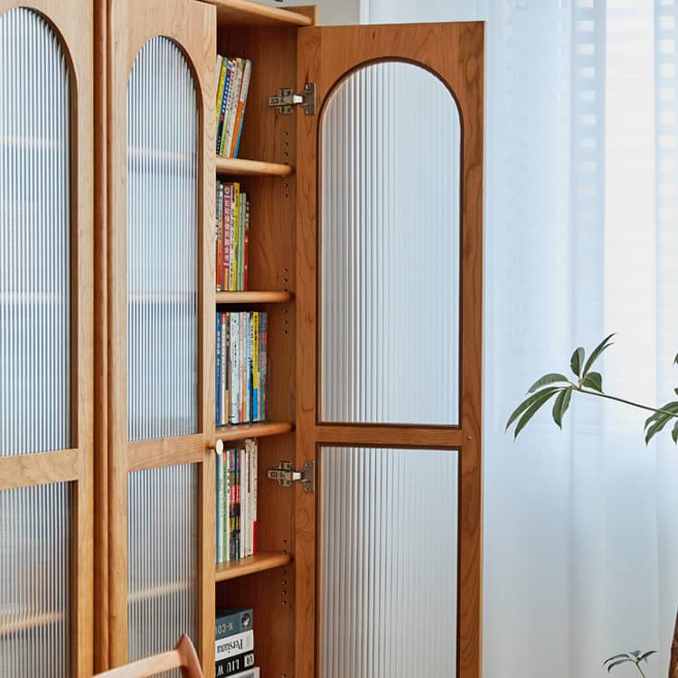 【高級チェリー材キャビネット】ガラス扉?多層板?銅製飾り|上質デザイン収納家具 hykmq-767