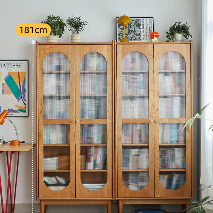 【高級チェリー材キャビネット】ガラス扉?多層板?銅製飾り|上質デザイン収納家具 hykmq-767