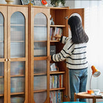 【高級チェリー材キャビネット】ガラス扉?多層板?銅製飾り|上質デザイン収納家具 hykmq-767