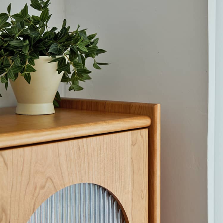 【高級チェリー材キャビネット】ガラス扉?多層板?銅製飾り|上質デザイン収納家具 hykmq-767