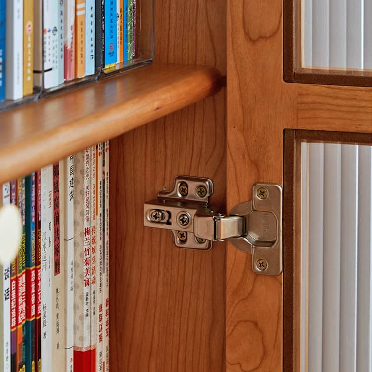 【高級チェリー材キャビネット】ガラス扉?多層板?銅製飾り|上質デザイン収納家具 hykmq-767