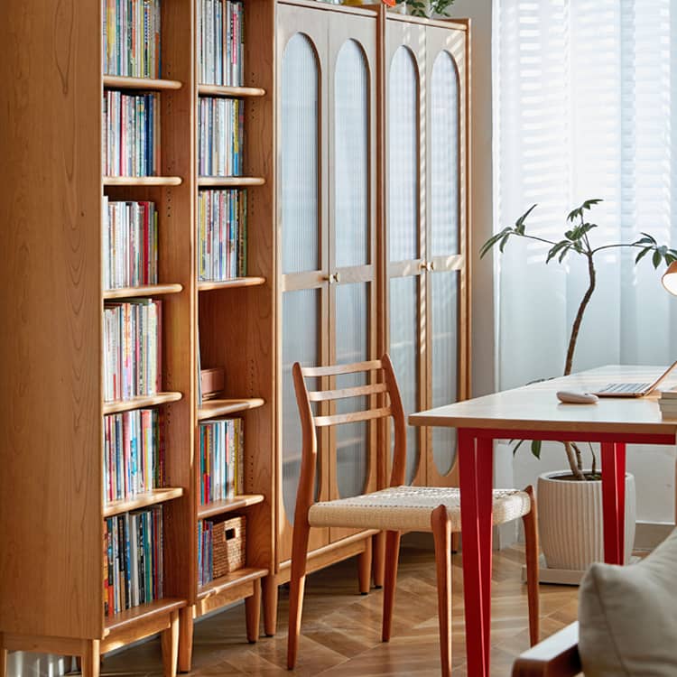 【高級チェリー材キャビネット】ガラス扉?多層板?銅製飾り|上質デザイン収納家具 hykmq-767