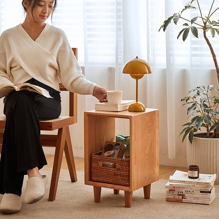 「高級レッドオーク&チェリー材&ウォールナット使用のナイトテーブル - おしゃれな木目と耐久性抜群」 hykmq-777