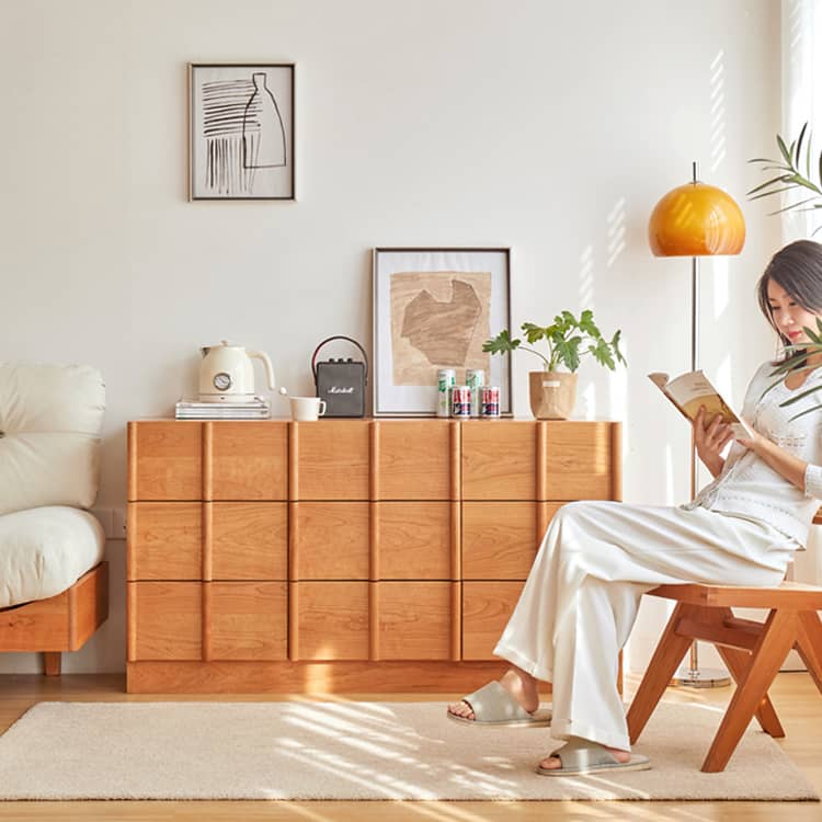 チェリー材多層板 キャビネット|高品質収納 省スペースデザイン hykmq-782