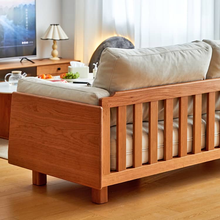 高級チェリー材ソファー|シリコンフィル&グースダウンの極上快適 フェイクレザーの洗練されたデザイン hykmq-784