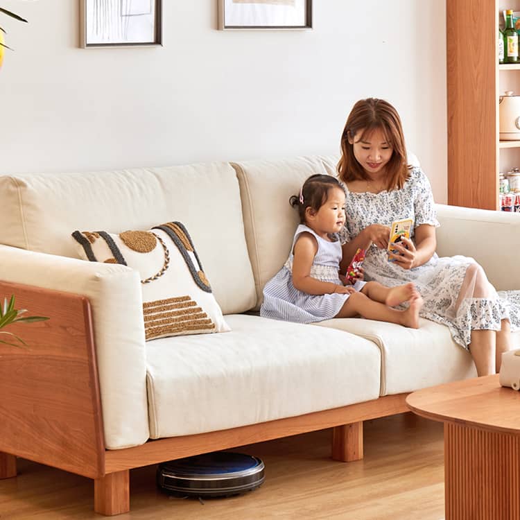 高級チェリー材ソファー|シリコンフィル&グースダウンの極上快適 フェイクレザーの洗練されたデザイン hykmq-784