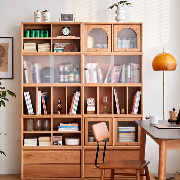 チェリー材 多層板 ガラス 銅製キャビネット - 高級感あふれる収納家具 hykmq-789