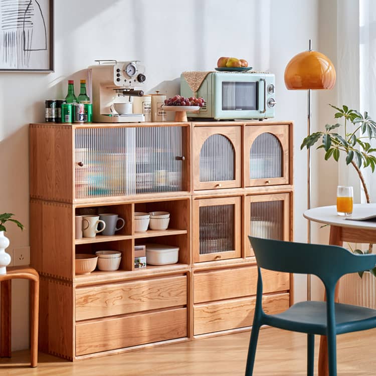 チェリー材 多層板 ガラス 銅製キャビネット - 高級感あふれる収納家具 hykmq-789