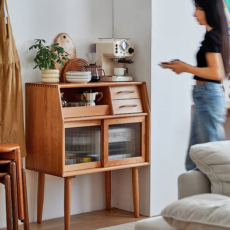 チェリー材多層板キャビネット|上質ガラス&銅仕上げ 収納家具 hykmq-795