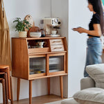 チェリー材多層板キャビネット|上質ガラス&銅仕上げ 収納家具 hykmq-795