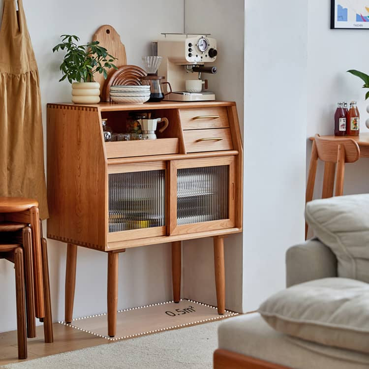 チェリー材多層板キャビネット|上質ガラス&銅仕上げ 収納家具 hykmq-795