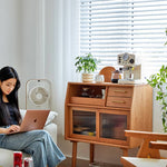 チェリー材多層板キャビネット|上質ガラス&銅仕上げ 収納家具 hykmq-795